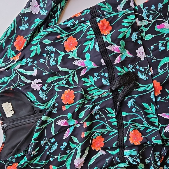 Kate Spade Black Floral Hummingbird V-Neck Romper 0 - Picture 5 of 6